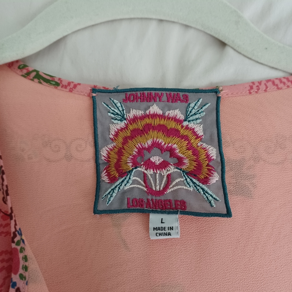 Johnny Was Peach Floral Midi Dress with Multicolor Accents - Picture 3 of 10